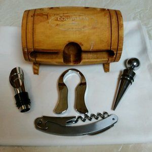 Wooden Wine Barrel Bottle 5 piece Set